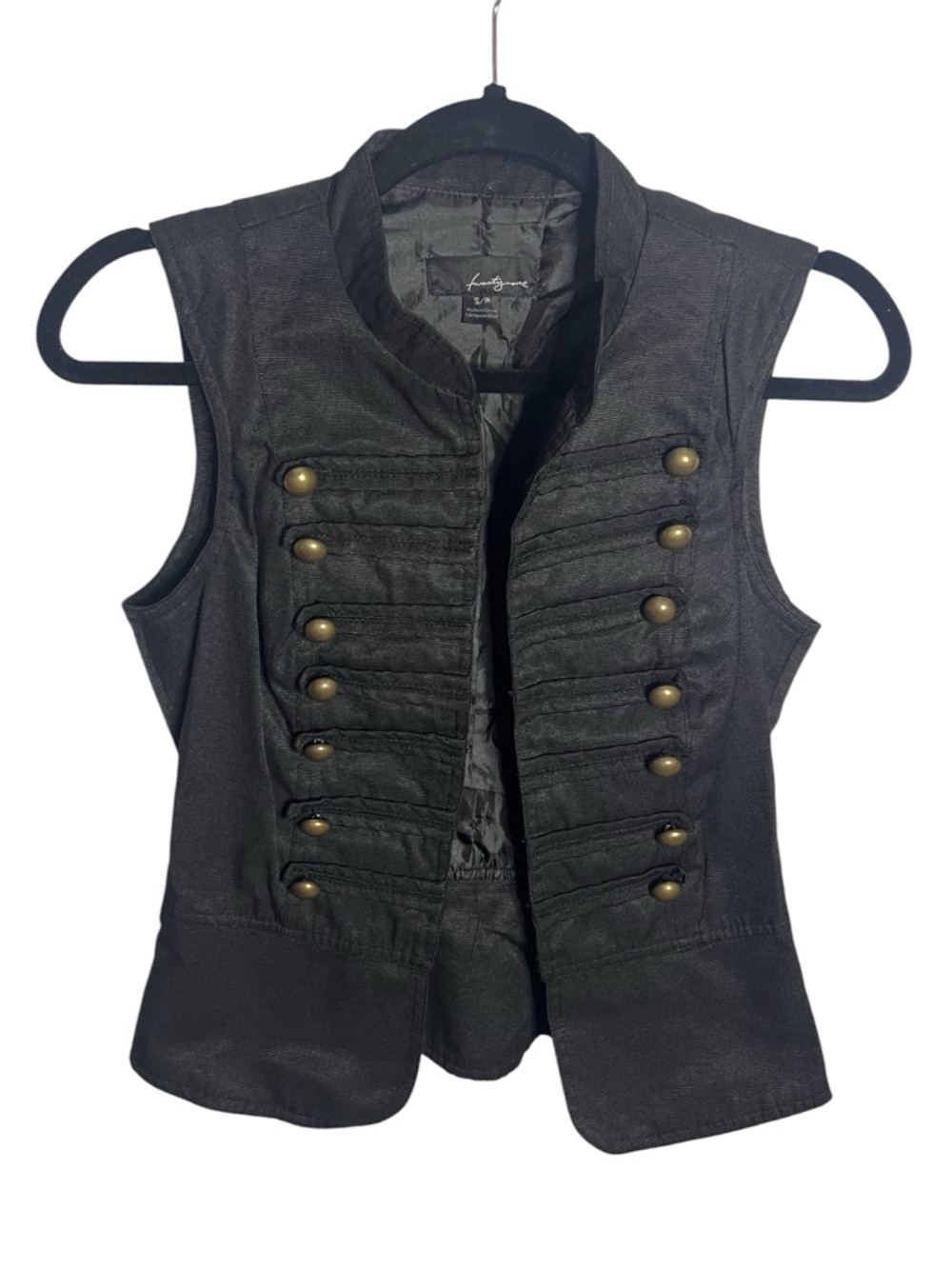 Twenty One Black Military-Style Sleeveless Vest with Brass Buttons